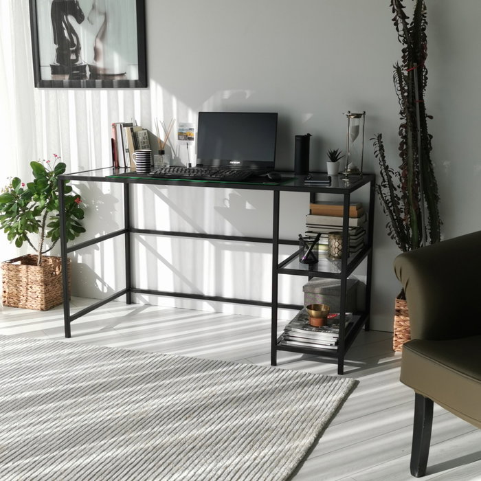 Hanah Home Mesa de Estudio M101F 130x60cm, Cristal Templado y Metal, Diseño Moderno e Industrial